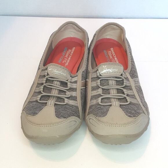 Skechers Breathe Easy Good Life Slip On Tan Patent Marled Gray Comfort Shoe 7 - Picture 3 of 9